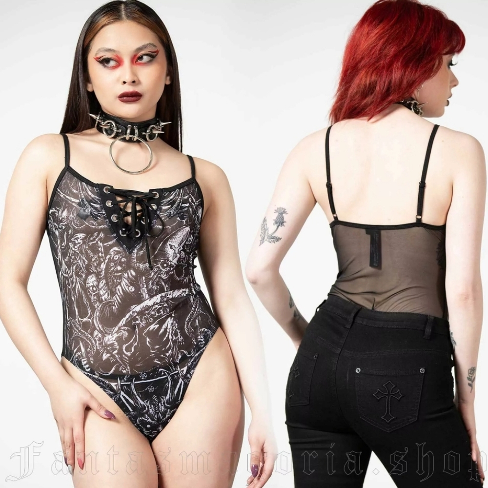 Black Lace-Up Sheer Bodysuit